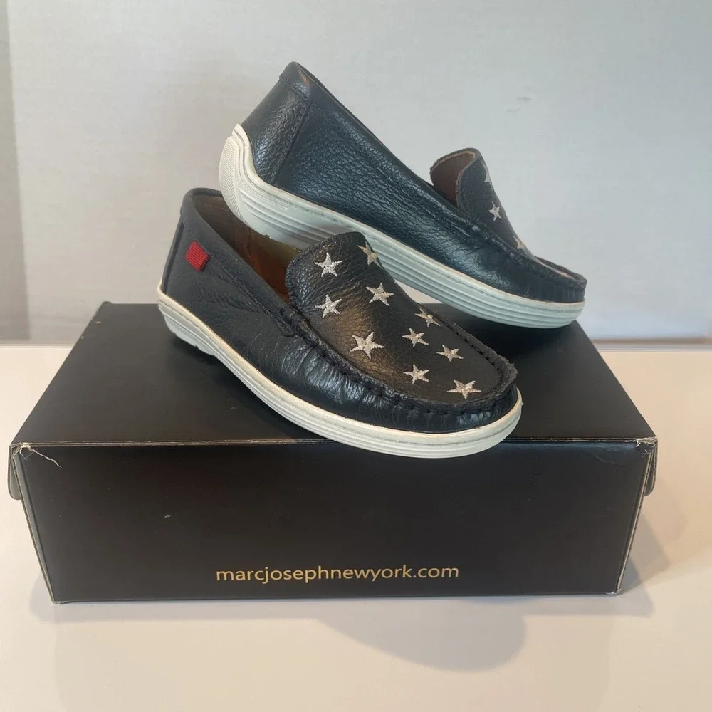 MARC‎ JOSEPH NEW YORK Girls Navy Loafer Stars Americana Shoes Size BIG KID 2.5